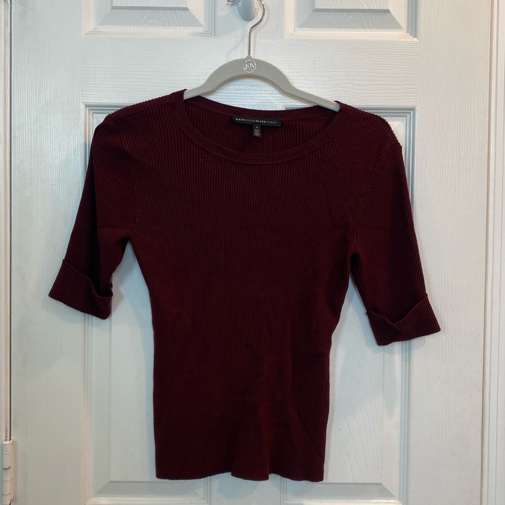 white house black market quarter length sleeve burgundy sweater top